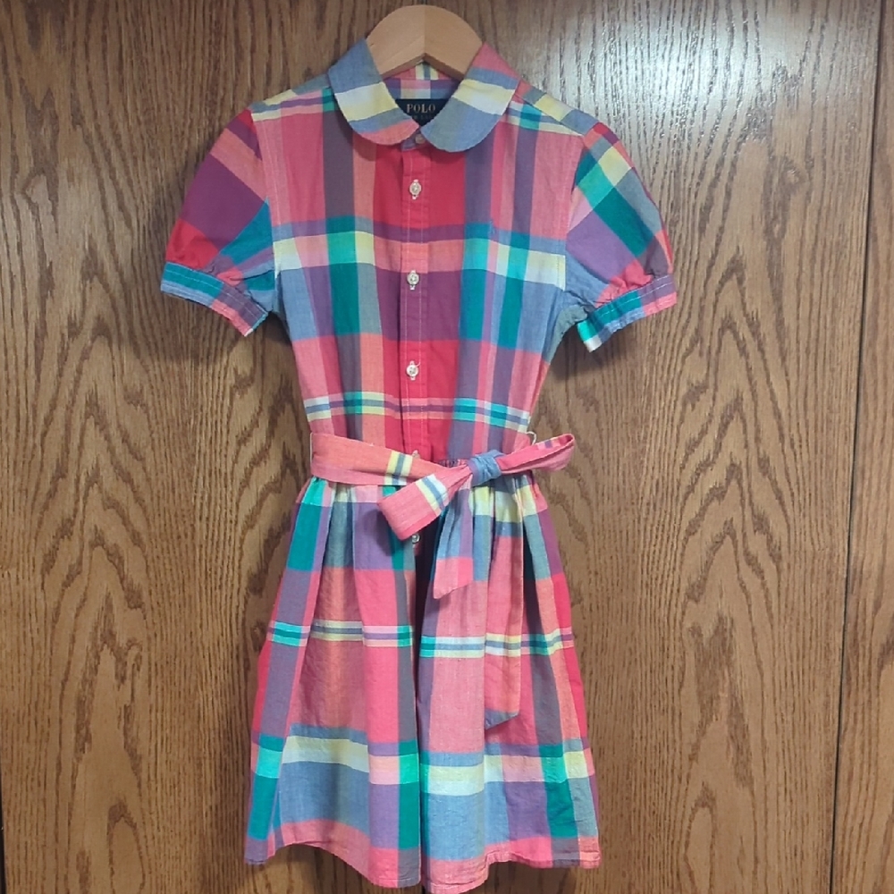 Polo by Ralph Lauren Little Girls 6X Madras Plaid Colorful Belted Shirtdress